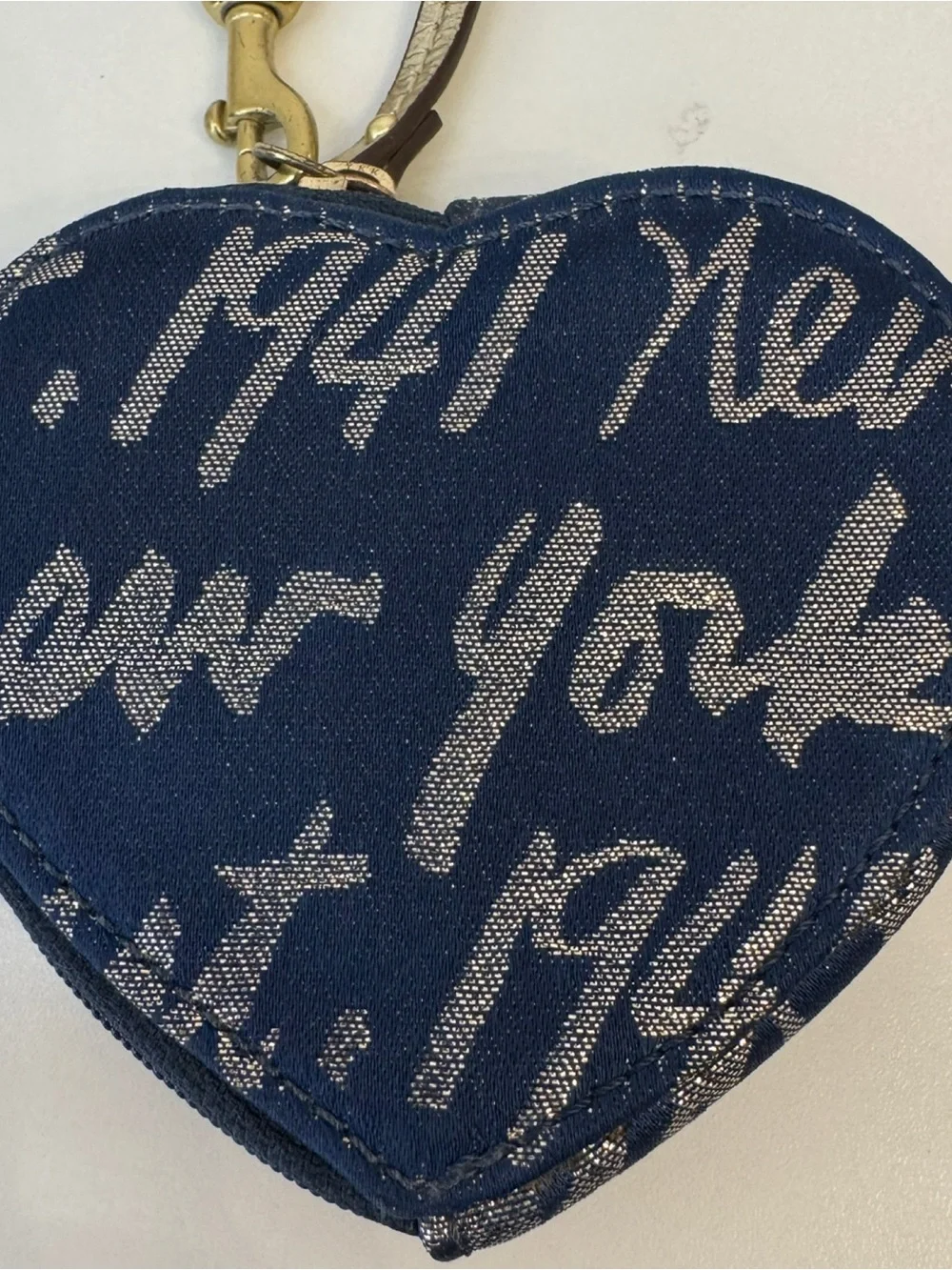 Coach Y2K Script Heart Navy And Gold Story Patch Heart Coin Bag Keychain Charm